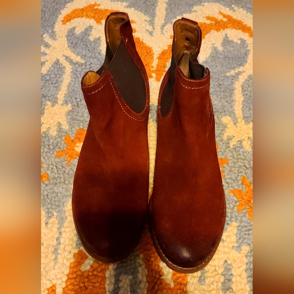 Women's red suede ankle sofft boot. Worn once in excellent condition.